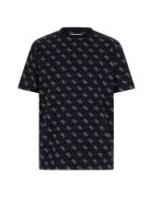 Guess Tricou cu decolteu la baza gatului si model logo - Alb/Albastru ultramarin