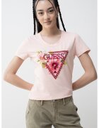 Guess Tricou cu imprimeu - logo in relief si aplicatii cu strasuri - Roz fandango/Piersica