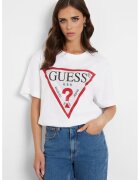 Guess Tricou cu imprimeu logo si strasuri - Rosu/Alb
