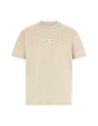 Guess Tricou cu logo brodat si decolteu la baza gatului - Bej deschis