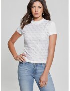 Guess Tricou cu model monograma cu strasuri - Alb/Argintiu