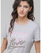 Guess Tricou de bumbac cu strasuri - Gri deschis/Roz/Argintiu
