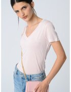 Guess Tricou din lyocell cu decolteu in V - Roz pal