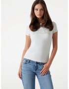 Guess Tricou slim fit cu logo cu strasuri - Gri cenusiu/Verde pal