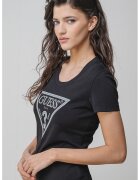 Guess Tricou slim fit cu strasuri - Negru/Argintiu
