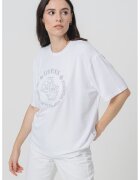 Guess Tricou supradimensionat cu logo brodat - Alb optic/Argintiu