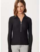 Happiness Istanbul Bluza dama - - mulata - maneca lunga - guler cu fermoar - negru - jerseu