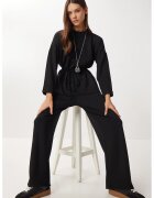 Happiness Istanbul Costum dama - - set bluza maneca lunga - pantaloni picior larg - negru -