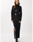 Happiness Istanbul Rochie lunga tricotata bodycon cu slit - - neagra - tricot -