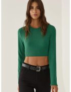 HiCCUP Bluza crop cu maneca lunga din amestec de bumbac