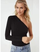 HiCCUP Bluza dama - Body cu guler asimetric ajustat - Negru - Jerseu