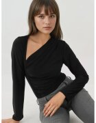 HiCCUP Bluza dama decolteu asimetric - tricot - Negru