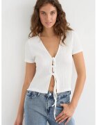 HiCCUP Bluza dama - maneca scurta - detalii de legat - alb - poliester si elastan