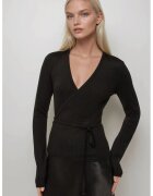 HiCCUP Bluza dama - tricotata - maneca lunga - decolteu in V - negru - bumbac si viscoza