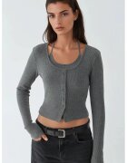 HiCCUP Bluze dama - set 2 piese - maneca lunga - gri inchis - jerseu