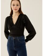 HiCCUP Body Slim Fit - decolteu in V - maneci bufante - negru - poliester