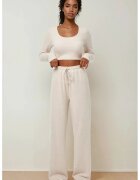 HiCCUP Compleu dama - top texturat si pantaloni largi - bej - tricot