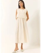 HiCCUP Compleu dama tunica texturata din bumbac - pantaloni cu croi larg - bej - textil - Bej