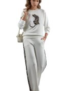 HiCCUP Costum din doua piese - set cu imprimeu leopard - alb