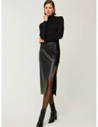 HiCCUP Fusta dama - din piele ecologica - cu crapatura - neagra - pentru ocazii elegante si casual - Negru - Negru