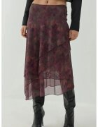 HiCCUP Fusta Fusta Midi cu Talie Inalta - imprimeu floral - rosu burgundy - textil