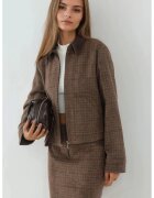 HiCCUP Geaca dama - jacheta din amestec de lana cu model in carouri - guler din piele intoarsa - textil