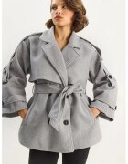HiCCUP Palton dama - LUCCI - doua randuri de nasturi - cu centura - gri - fleece -
