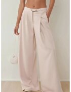 HiCCUP Pantaloni dama - largi cu talie inalta - bumbac - natur