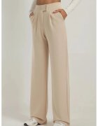 HiCCUP Pantaloni dama - Palazzo - talie inalta - textil - bej - Bej Natural