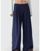 HiCCUP Pantaloni dama - plisati - picior larg - bleumarin - poliester
