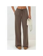 HiCCUP Pantaloni sport dama - picior larg - talie inalta - maro - modal