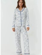HiCCUP Pijama dama loungewear cu maneca lunga - imprimeu floral - extra moale - alb albastru - jerseu