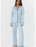HiCCUP Pijamale dama - maneca lunga - guler tip camasa - croiala relaxata - albastru - jerseu