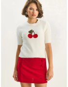 HiCCUP Pulover dama - brodat cu guler rotund - alb - jerseu -