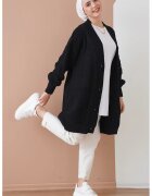 HiCCUP Pulover dama - cardigan jacquard cu nasturi - decolteu in V - negru - tricot -