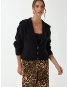 HiCCUP Pulover dama - cardigan tricotat cu nasturi - croiala lejera - acril - Negru
