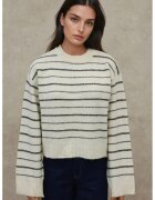 HiCCUP Pulover dama cu guler rotund - dungi - alb negru - tricot