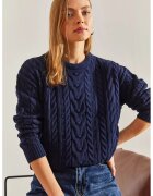 HiCCUP Pulover dama - guler rotund - texturat - bleumarin - tricot -