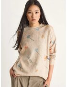 HiCCUP Pulover dama - Pulover tricotat cu guler rotund - Bej Natural - Tricot -