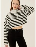 HiCCUP Pulover dama - scurt cu guler inalt - dungi - negru - acril