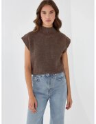 HiCCUP Pulover tricotat - guler inalt - confortabil - maro - acril
