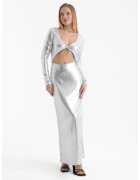 HiCCUP Rochie maxi - decolteu in V metalic - maneca lunga - gri - textil