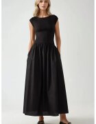 HiCCUP Rochie maxi - decolteu tip barca - croiala in forma de A - neagra - textil