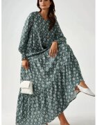 HiCCUP Rochie maxi imprimeu - guler rotund - verde - viscoza
