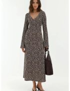 HiCCUP Rochie Maxi - Mulata cu Decolteu in V - Imprimeu Floral - Maro