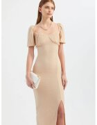 HiCCUP Rochie midi decolteu inima - maneci cu crapatura - bej - textil