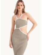 HiCCUP Rochie midi - un umar - decupaj lateral - bej - tricot