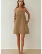 HiCCUP Rochie mini decolteu patrat - buzunare - maro - textil