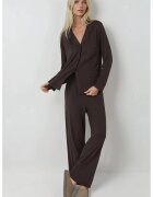 HiCCUP Set de pijamale - maneca lunga - guler de camasa - maro mocha inchis - jerseu