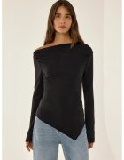 HiCCUP Top dama - asimetric - cu nervuri - negru - jerseu